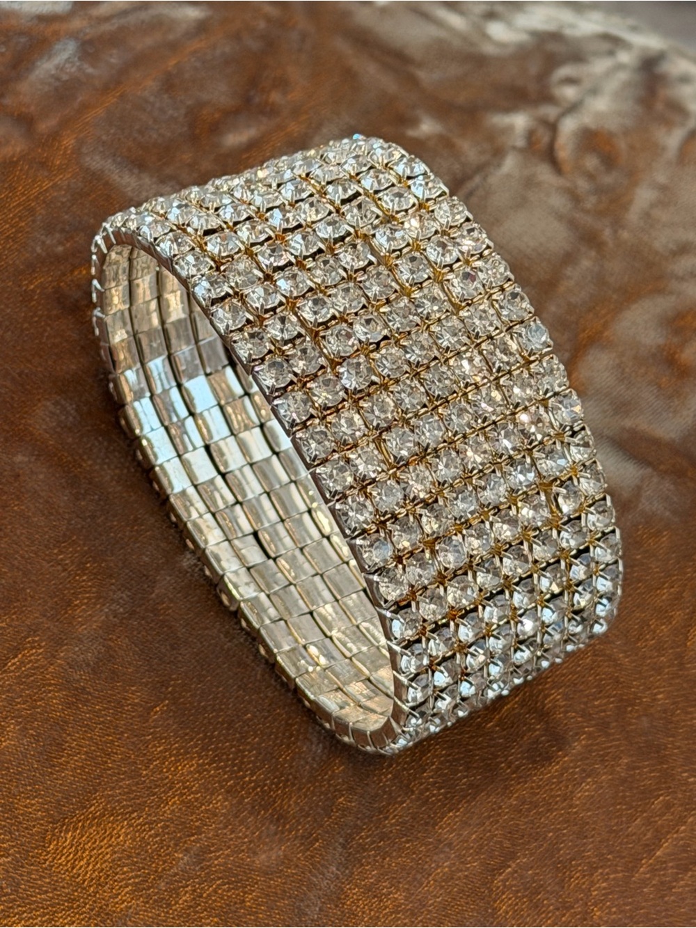 Rhinestone Stretch Glam Bracelet - Silver Crystal Sparkle 783